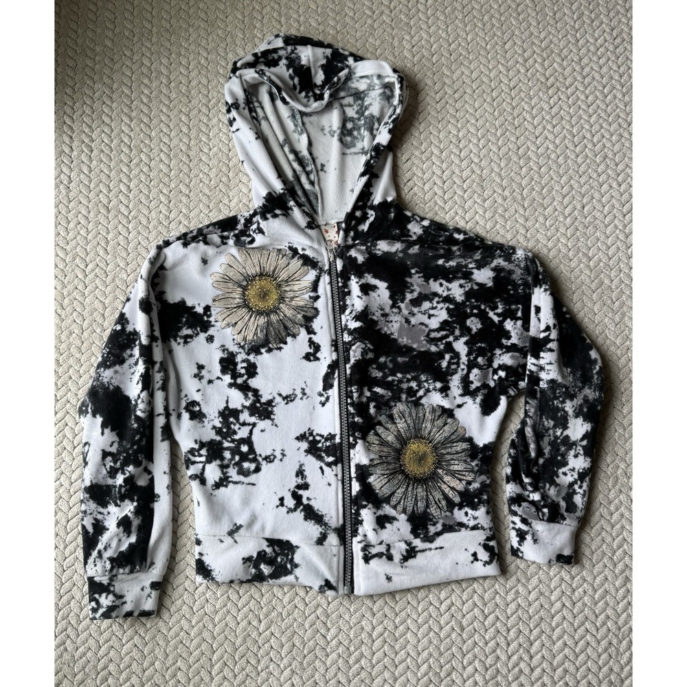 Belle Du Jour Zip Sunflower Top Black White Tie Dye Soft Size M Girls